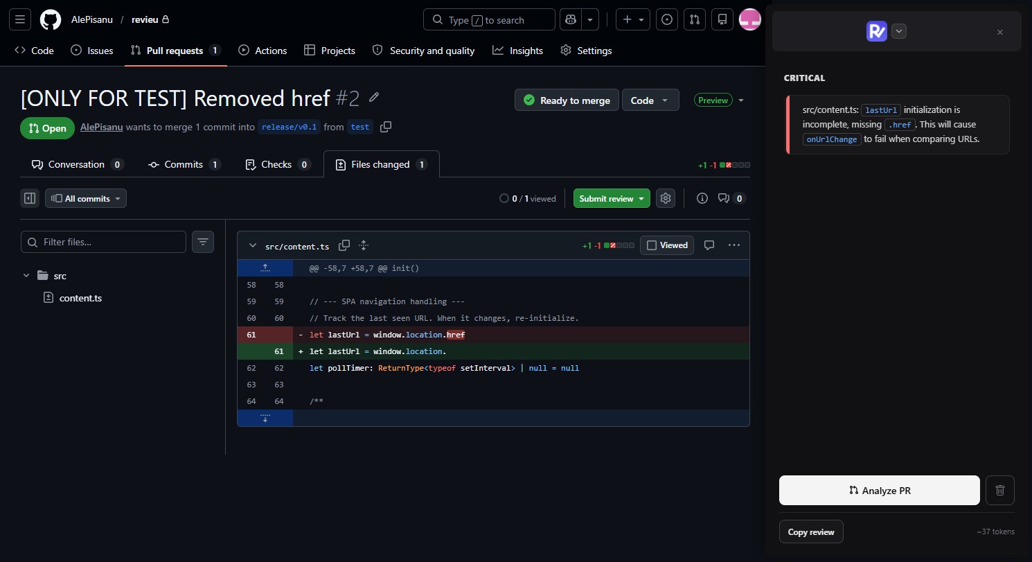 Revieu running inside a GitHub pull request
